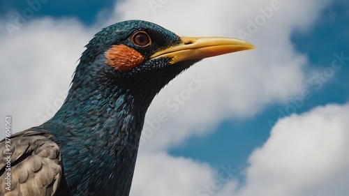  A closeup shot of a bird with yellow beak