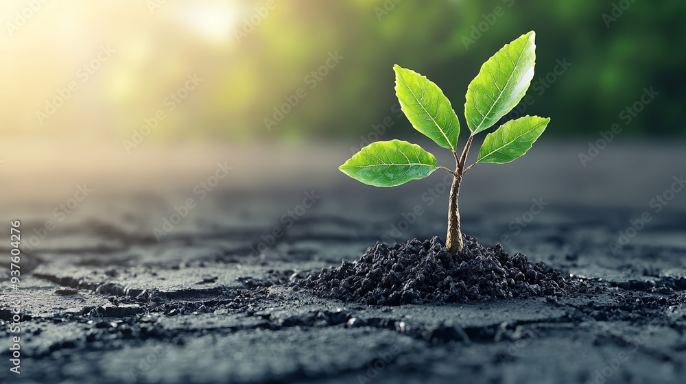 A vibrant seedling emerges from the cracked soil, symbolizing hope and growth in a changing environment. A vibrant seedling emerges from the cracked soil, symbolizing hope and growth in a changing environment.