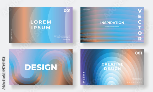 Set of template background design vector. Collection of creative abstract gradient vibrant colorful perspective geometric shape background. Art design for business card, cover, banner, wallpaper.