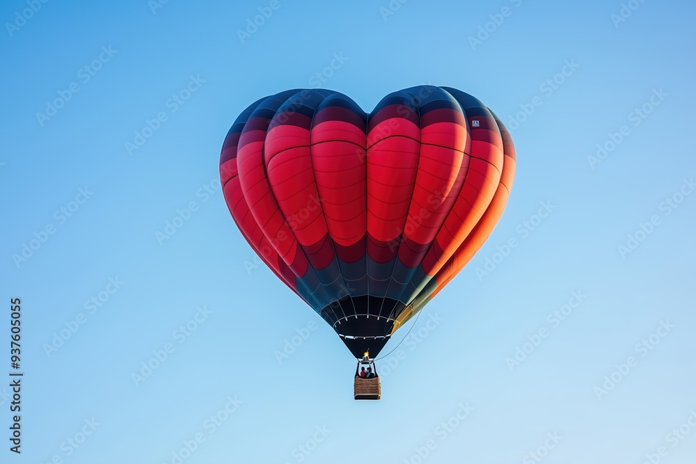 Naklejka premium Red and black hot air balloon soaring through blue sky