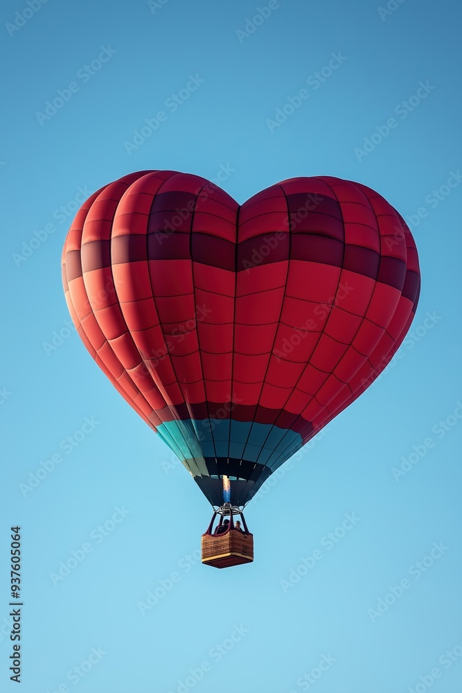 Fototapeta premium Red heart shaped hot air balloon flying in the sky