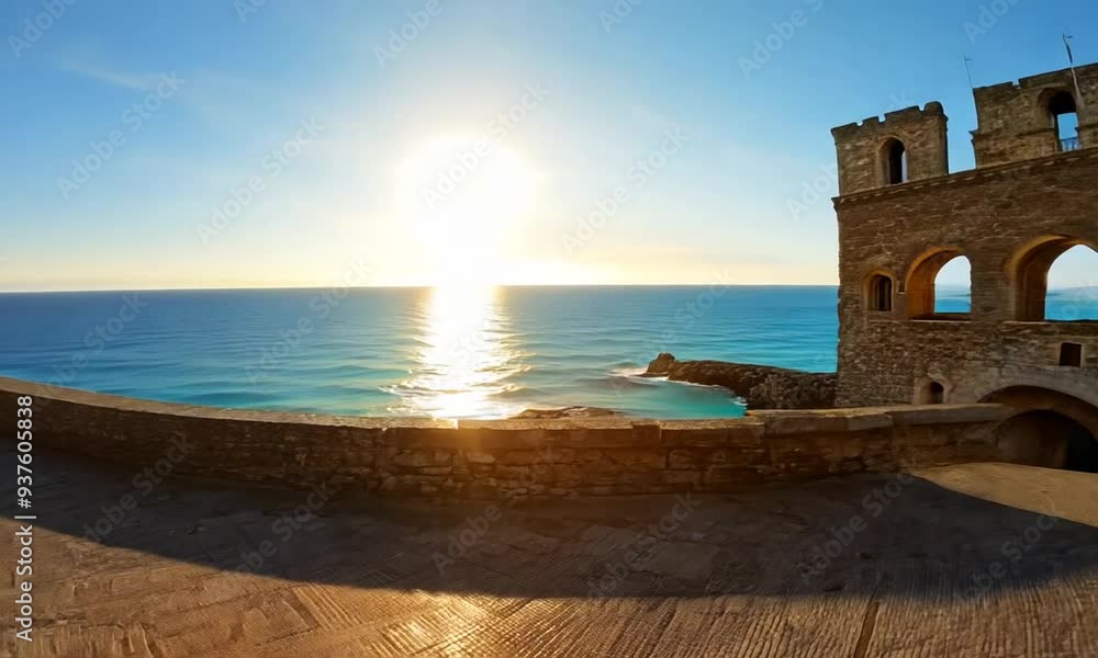 Tranquil Ocean View From Medieval Windows Tranquil Ocean View From Medieval Windows