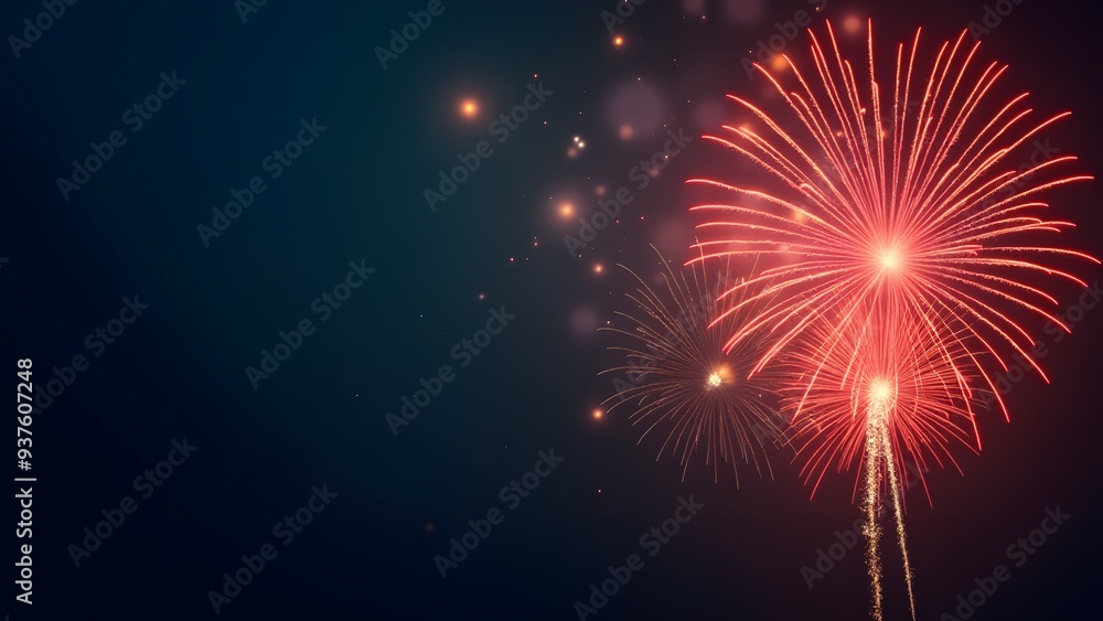 Vivid red fireworks bursting against a dark night sky, symbolizing celebration and festivity Vivid red fireworks bursting against a dark night sky, symbolizing celebration and festivity