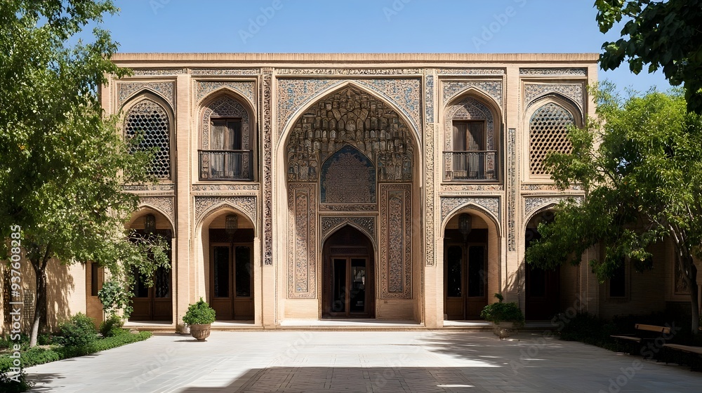 Fototapeta premium Impressive Ornate Entrance of a Historic Middle Eastern Palace Courtyard