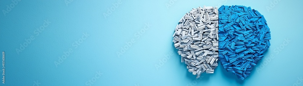 Conceptual image of a brain divided into two halves, symbolizing creativity and logic against a calming blue background. Conceptual image of a brain divided into two halves, symbolizing creativity and logic against a calming blue background.