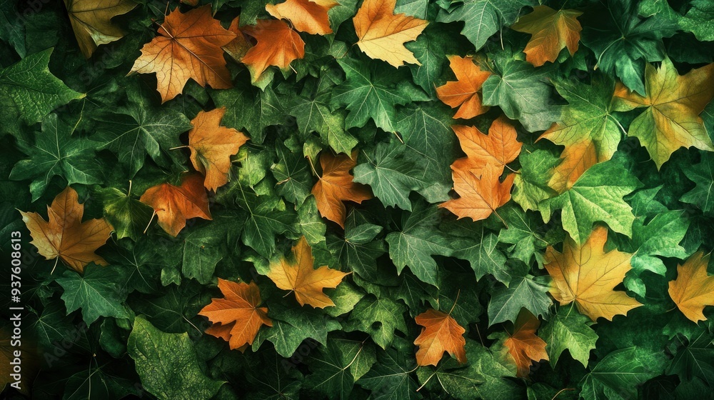 The background image that is green, the colors of the autumn leaves are perfect, suitable for seasonal use , ai The background image that is green, the colors of the autumn leaves are perfect, suitable for seasonal use , ai