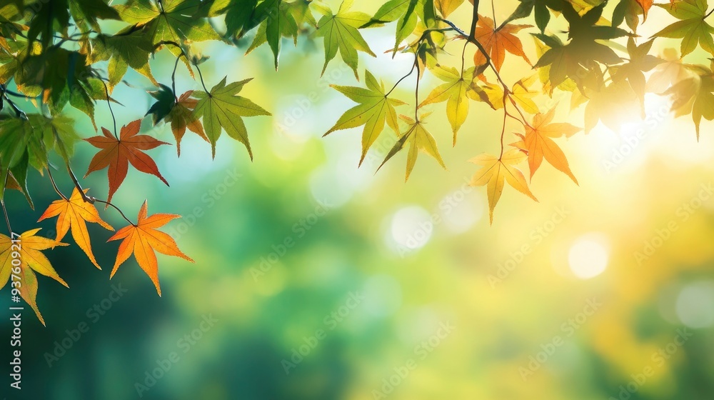 The background image that is green, the colors of the autumn leaves are perfect, suitable for seasonal use , ai The background image that is green, the colors of the autumn leaves are perfect, suitable for seasonal use , ai