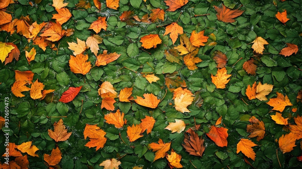 The background image that is green, the colors of the autumn leaves are perfect, suitable for seasonal use , ai The background image that is green, the colors of the autumn leaves are perfect, suitable for seasonal use , ai