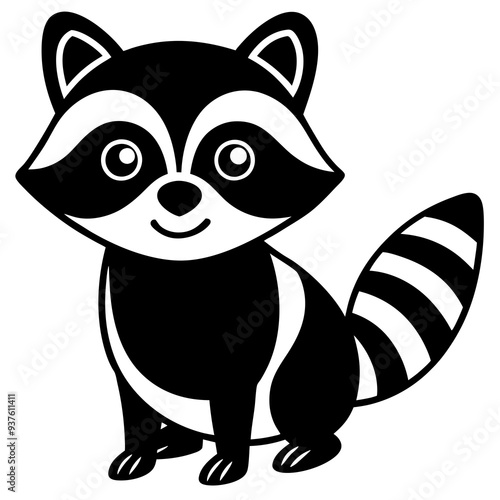 A trendy, minimalist icon of a curious raccoon for children’s products. photo