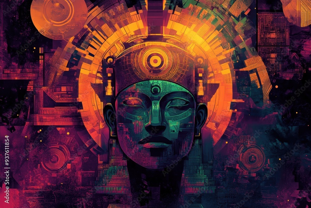 Abstract Portrait of a Figure with Geometric Patterns and a Third Eye Abstract Portrait of a Figure with Geometric Patterns and a Third Eye