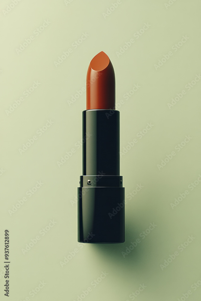 Obraz premium A sleek lipstick tube, isolated on a pastel beige background, representing the elegance of cosmetic beauty,