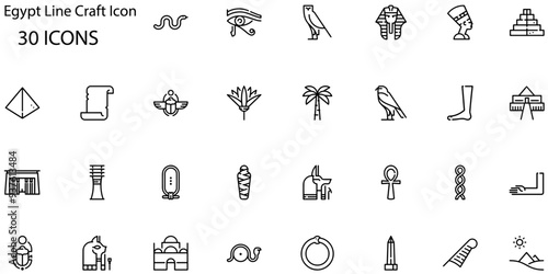 Set of Egypt Line Craft icons. Line art style icons bundle. vector illustration