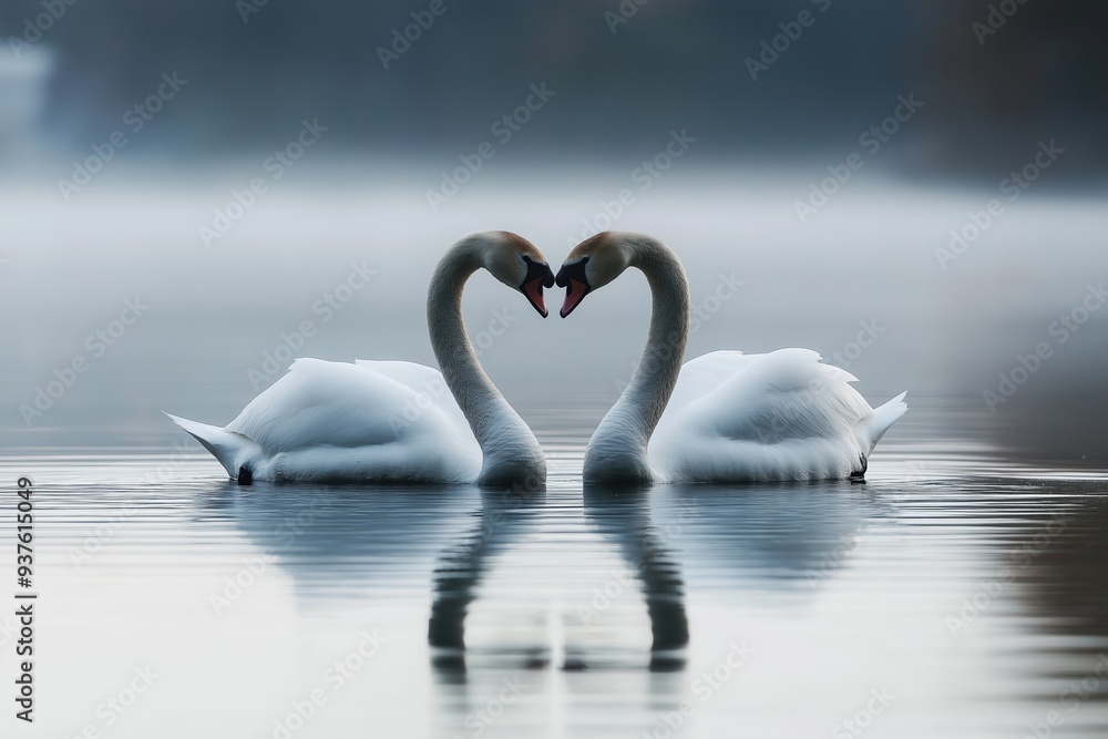 Fototapeta premium Two swans forming heart shape with their necks
