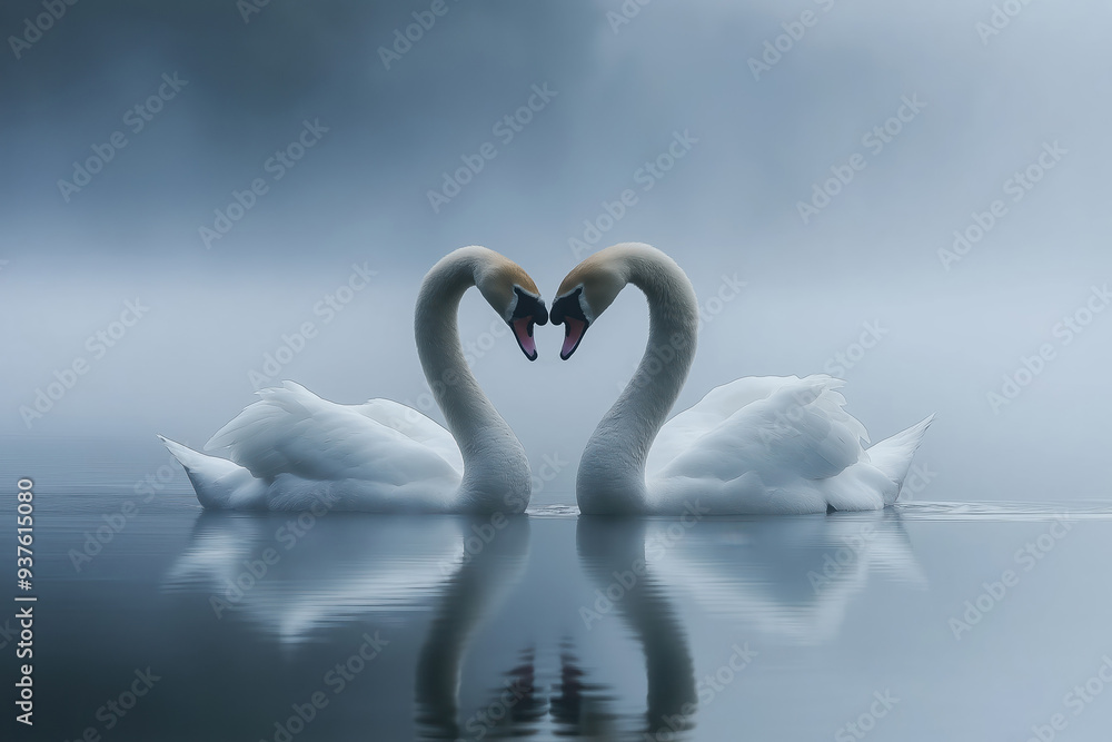 Two swans forming heart shape with their necks Two swans forming heart shape with their necks