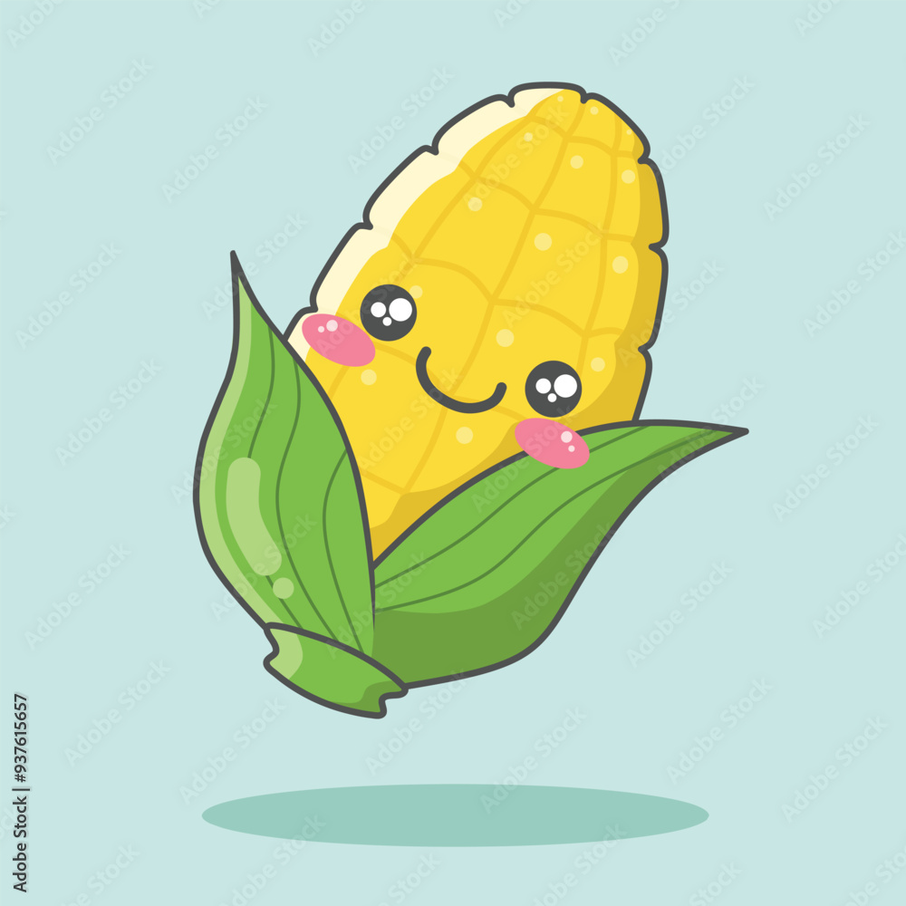 Fototapeta premium Cute Corn Character Vector Illustration Cartoon With Cute Face