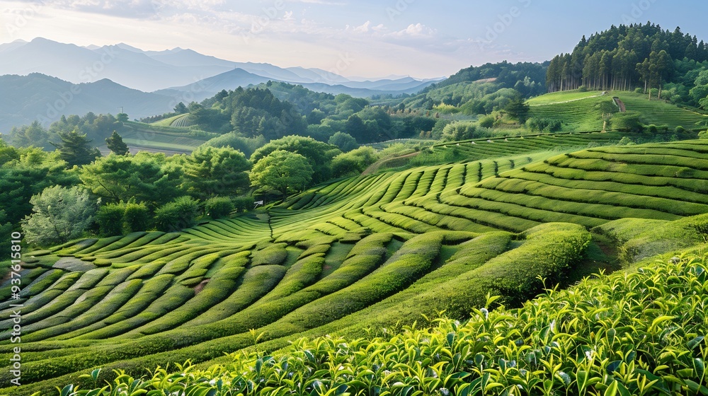Serene Green Terraces of Tea Plantation Serene Green Terraces of Tea Plantation