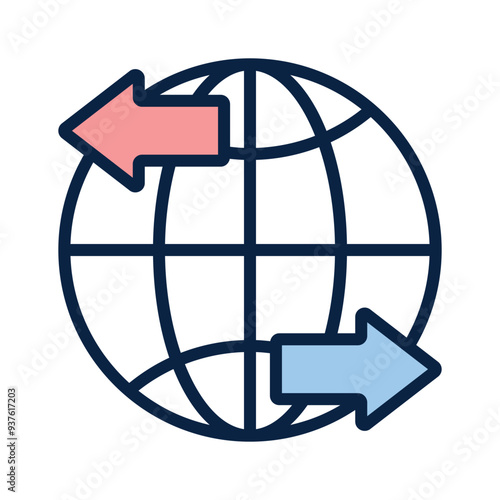 Icon representing global exchange with arrows and a globe, ideal for trade concepts