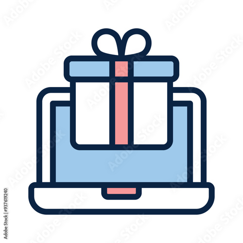 An icon depicting a gift box on a laptop screen representing online gifts