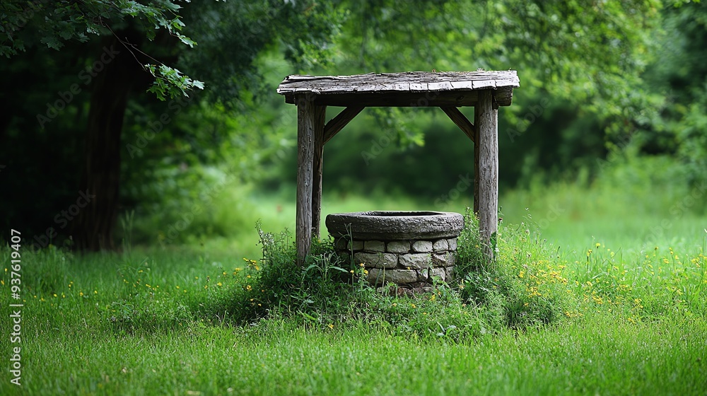 Grass surrounding a rustic well, Main keyword grass, Concept oldworld charm Grass surrounding a rustic well, Main keyword grass, Concept oldworld charm