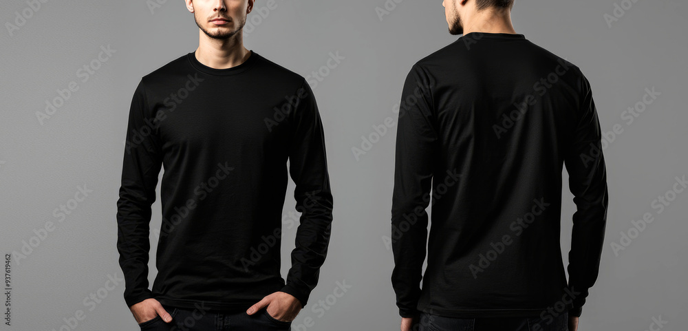 Mock-up template ,Man in a long-sleeved t-shirt on a gray background, Mock-up template ,Man in a long-sleeved t-shirt on a gray background,