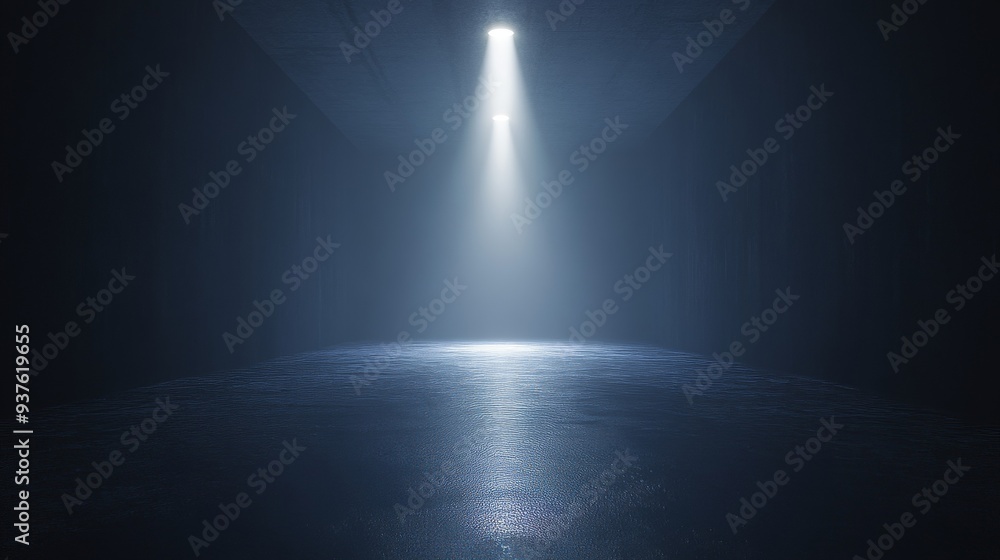 A dark room with a light shining on the floor A dark room with a light shining on the floor