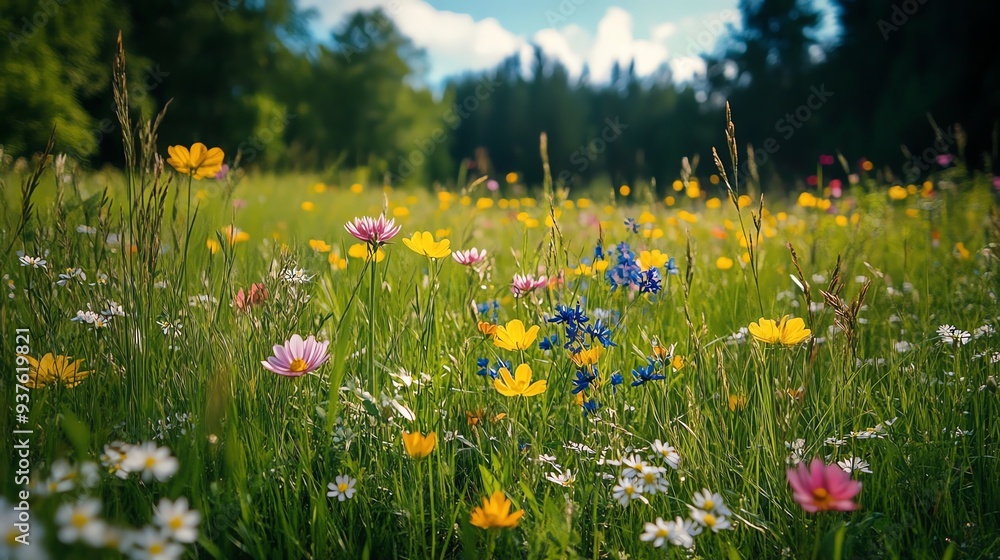 Overgrown grass in a meadow with vibrant wildflowers, Main keyword grass, Concept untamed nature Overgrown grass in a meadow with vibrant wildflowers, Main keyword grass, Concept untamed nature