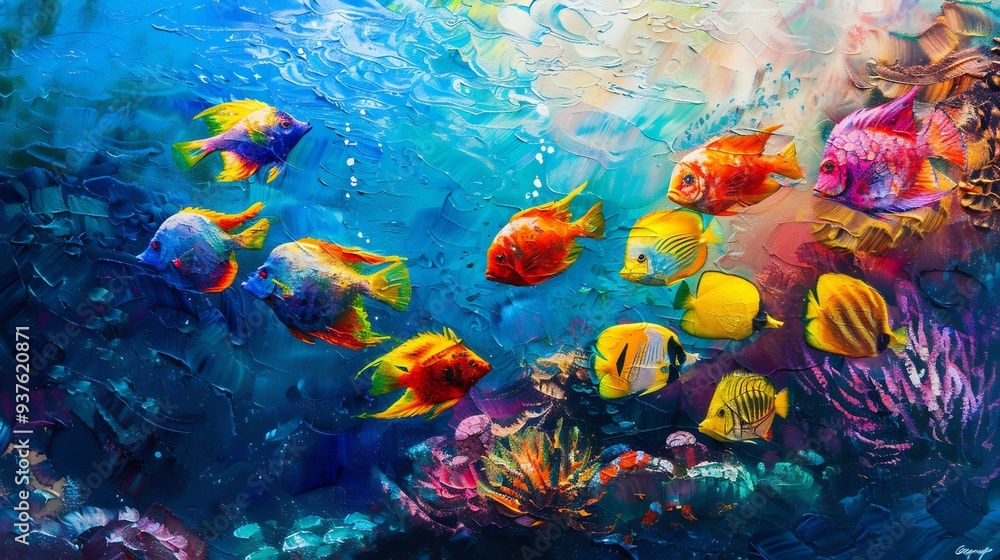 Fototapeta premium Colorful Fish Swimming in a Vibrant Underwater Scene
