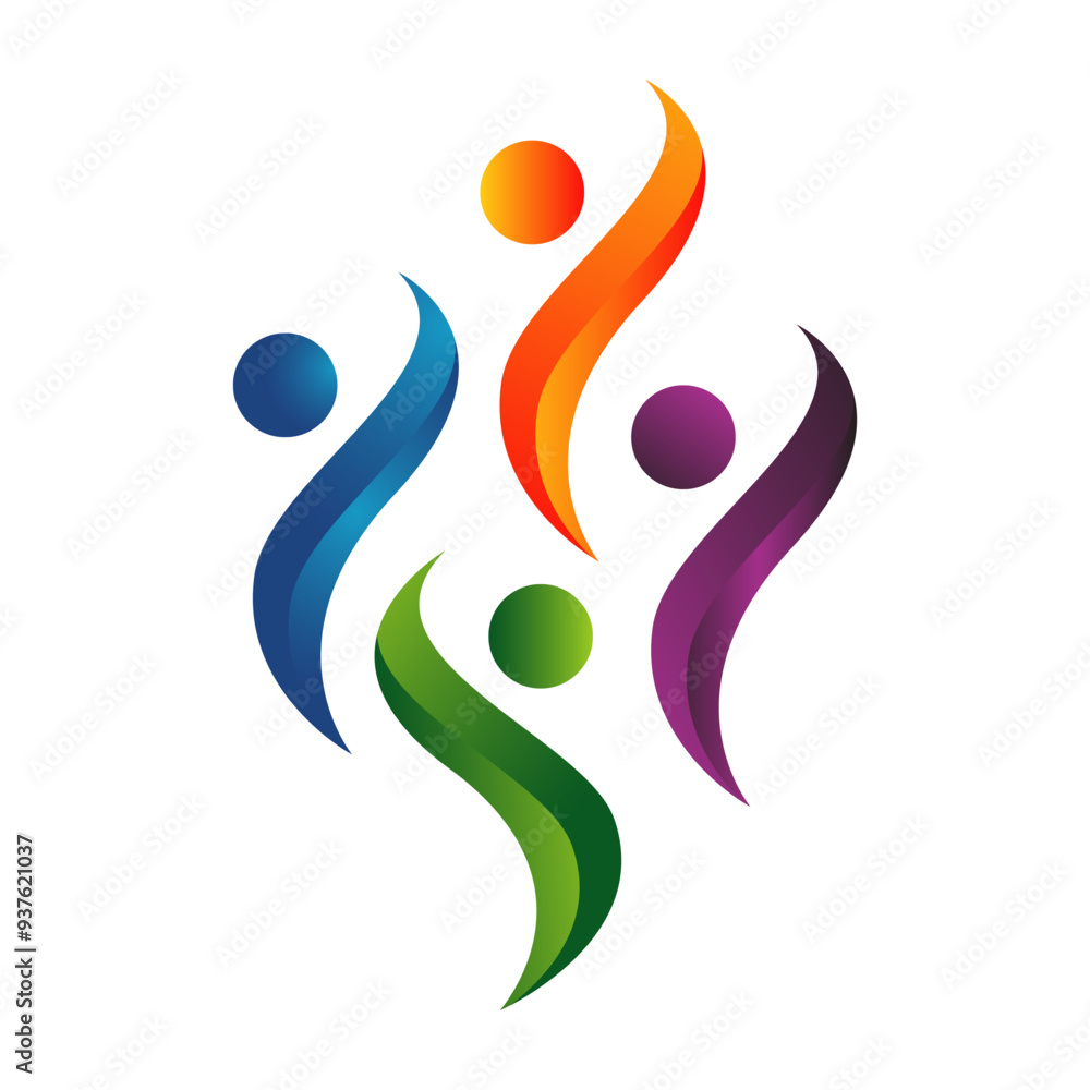 Obraz premium Abstract group of dancing People Logo happiness family community vector Icon illustration