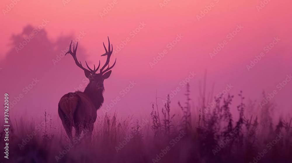 Obraz premium Red Deer Stag at Dawn: Red deer stag at dawn.