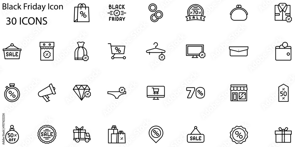 Set of Black Friday icons. Line art style icons bundle. vector illustration Set of Black Friday icons. Line art style icons bundle. vector illustration