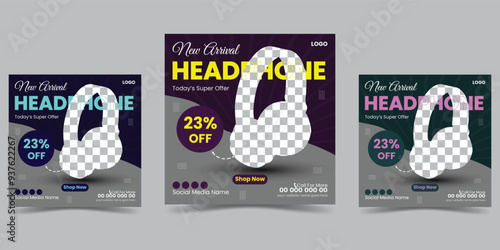 Headphone product social media post or cover banner design template