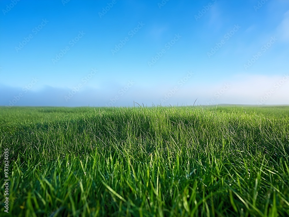 Vast Emerald Field under a Boundless Blue Sky Serene Outdoor Natural Scenery Vast Emerald Field under a Boundless Blue Sky Serene Outdoor Natural Scenery