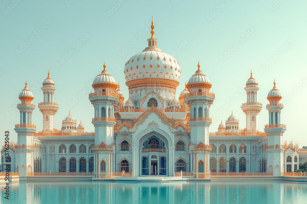 A grand palace with towering spires, isolated on a pastel mint background, capturing the architectural splendor of an empire, A grand palace with towering spires, isolated on a pastel mint background, capturing the architectural splendor of an empire,