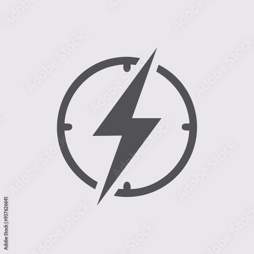 Fast time icon design. Simple, modern icon design featuring a lightning bolt inside a circle, symbolizing speed, efficiency, and quickness.