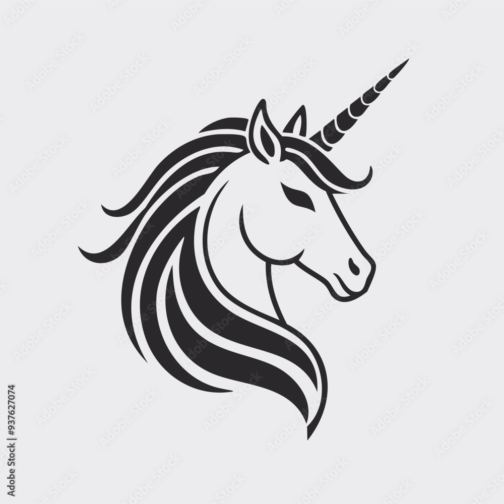 Unicorn head profile outline design. Simple black and white outline image of a unicorn head in profile. Perfect for any mythical creature themed project. Unicorn head profile outline design. Simple black and white outline image of a unicorn head in profile. Perfect for any mythical creature themed project.