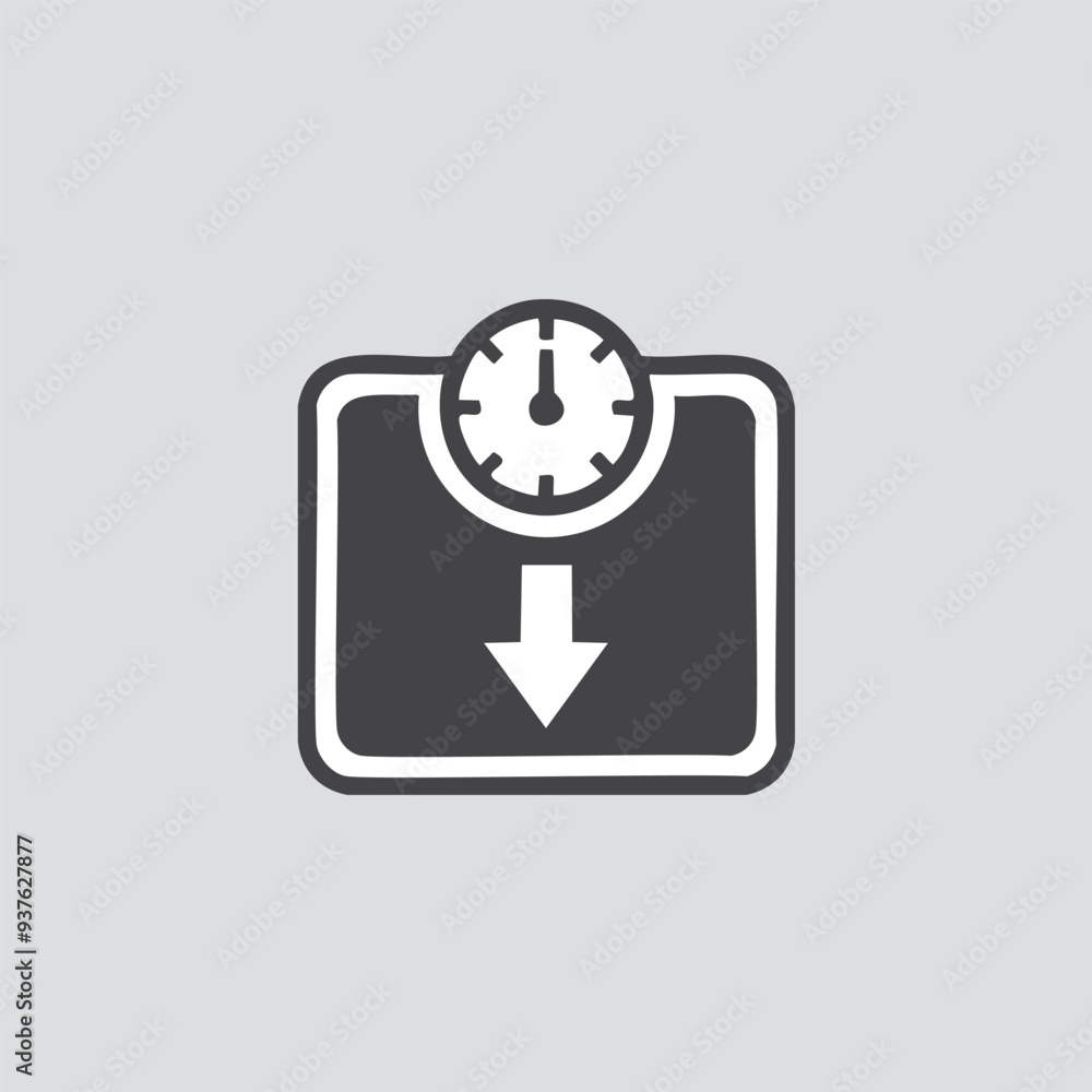 Weight loss scale icon. Simple icon design depicting a scale with a downward arrow, symbolizing weight loss and healthy lifestyle goals. Weight loss scale icon. Simple icon design depicting a scale with a downward arrow, symbolizing weight loss and healthy lifestyle goals.