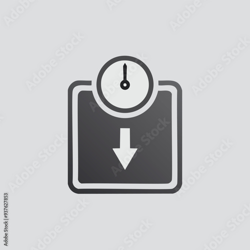 Weight loss scale icon. Simple vector illustration of a weight scale with an arrow pointing down, symbolizing weight loss.