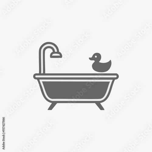 Bathtub shower duck icon. A simple icon depicting a bathtub, shower, and duck for bathroom decor.