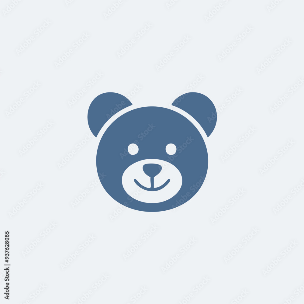 Smiling bear face icon. Simple blue bear face icon illustration on a white background, perfect for use in design projects or as a logo. Smiling bear face icon. Simple blue bear face icon illustration on a white background, perfect for use in design projects or as a logo.