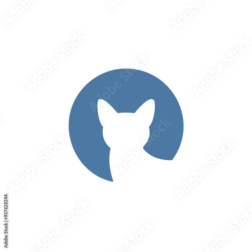 Cat silhouette circle logo design. Minimalist cat logo design featuring a white feline silhouette inside a blue circle. Perfect for pet businesses, animal shelters, or cat-themed brands. photo