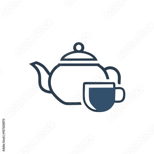 Teapot and cup icon illustration. Simple outline icon of a teapot and a cup of tea. Perfect for websites, apps and presentations.