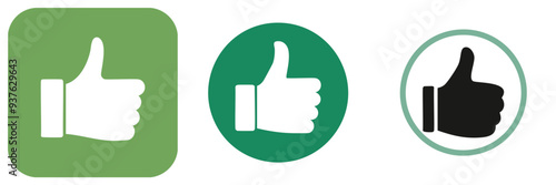 Thumbs up icons set, green and white. Set of thumbs up icons in various colors and shapes. Perfect for website design, social media, and presentations.