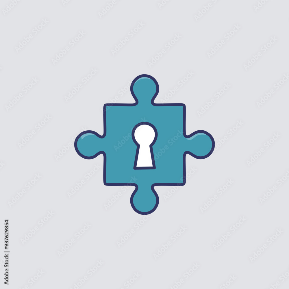 Puzzle piece keyhole security concept. A blue puzzle piece with a white keyhole in the center, symbolizing the solution to security issues. Puzzle piece keyhole security concept. A blue puzzle piece with a white keyhole in the center, symbolizing the solution to security issues.
