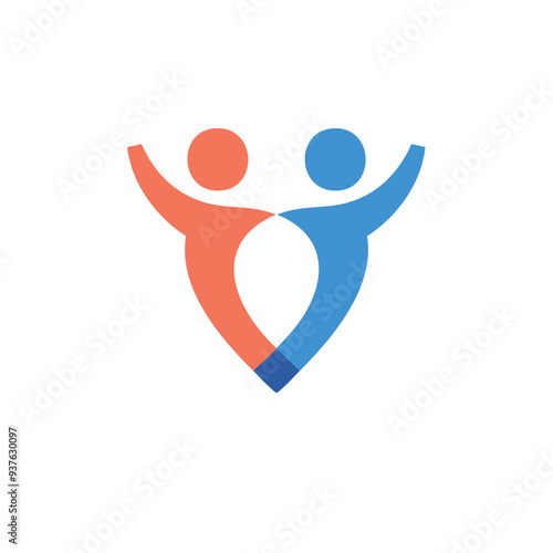 Abstract human figures forming heart. Modern abstract logo design with two stylized human figures forming a heart shape, representing unity, partnership, and togetherness.