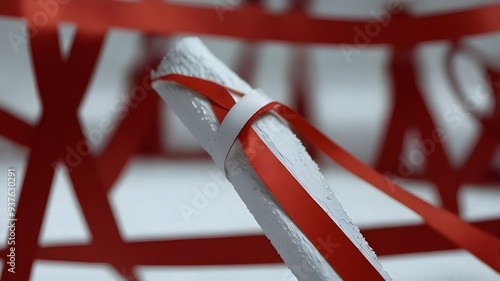 Red ribbon pile in the background photo