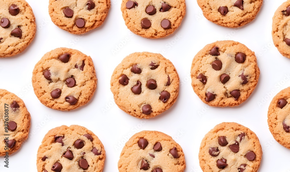 chocolate chip cookies in a repeating pattern, Generative AI chocolate chip cookies in a repeating pattern, Generative AI