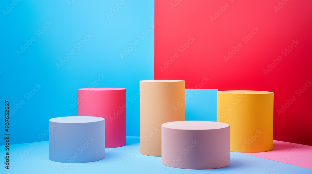 Geometric 3D illustration rendering of two holographic cubes with clean wall for displaying products. Business organization Geometric 3D illustration rendering of two holographic cubes with clean wall for displaying products. Business organization