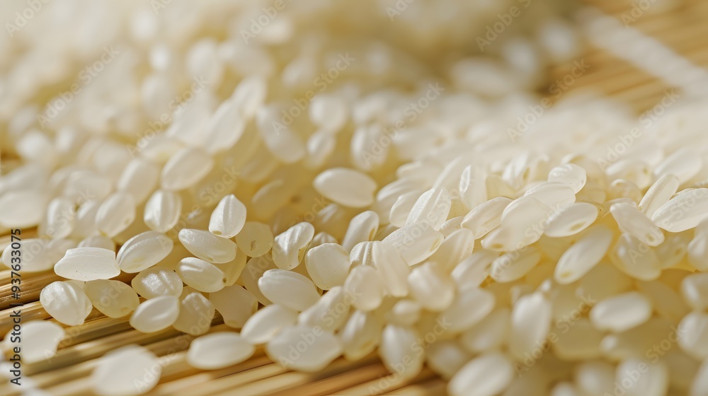Macro shot of individual grains of rice on a bamboo mat AI generated illustration Macro shot of individual grains of rice on a bamboo mat AI generated illustration
