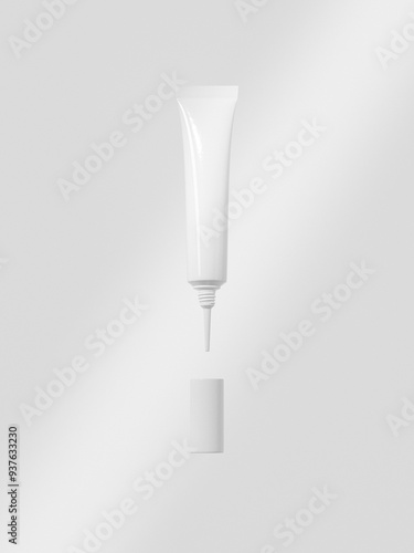 Single slim nozzle plastic tube mockup, open screw cap nozzle tube packaging mockup, skin care and pharmaceutical plastic tube container, empty label small squeeze liquid tube container packaging photo