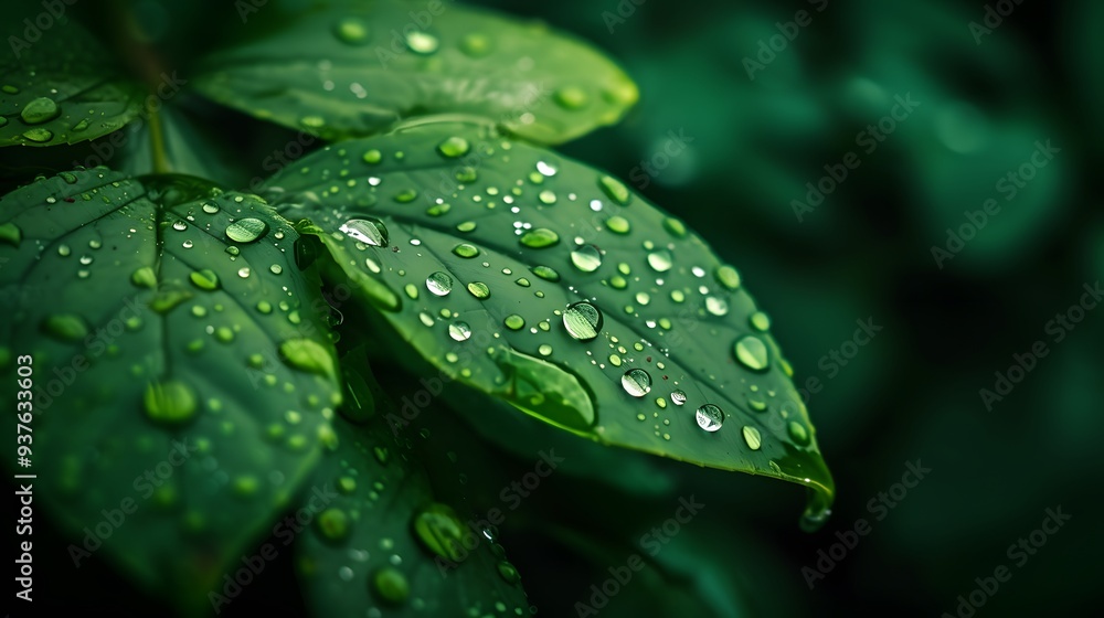 Macro shot of water droplets on a leaf with a minimalist cinema effect AI generated illustration Macro shot of water droplets on a leaf with a minimalist cinema effect AI generated illustration